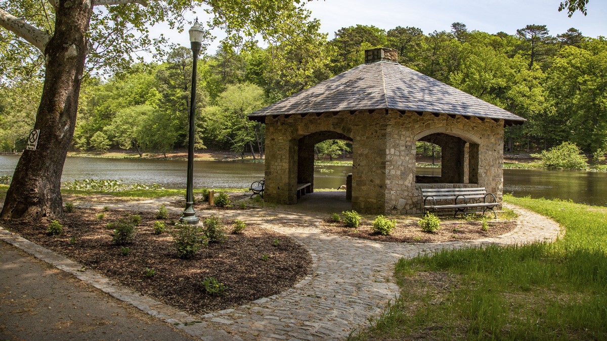 The historic stone gazebo at Forest Hill Park, Richmond VA
